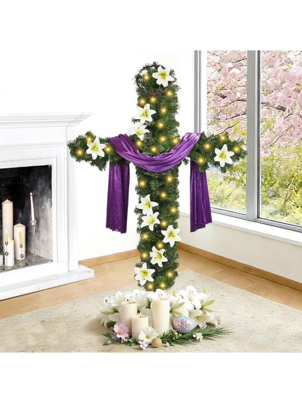 Extra Large 59-Inch Christmas Cross Tree with String Lights - Holiday Decor